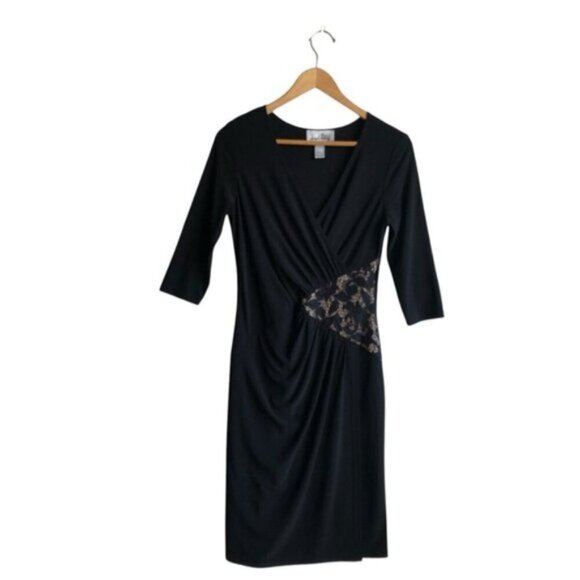 Joseph Ribkoff Faux Wrap Dress Black Size 8 Elegant Lace Cut Out - Picture 8 of 10